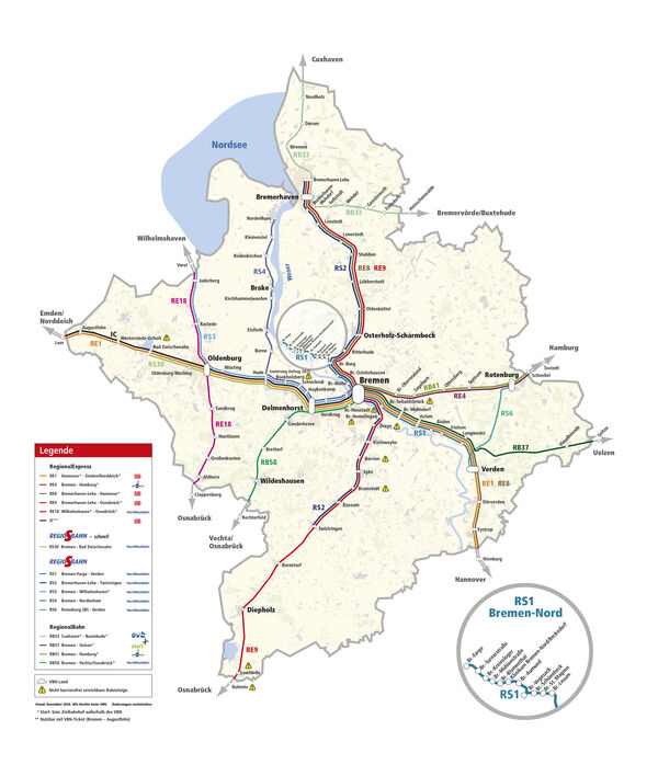 Overview map of train lines in the VBN area