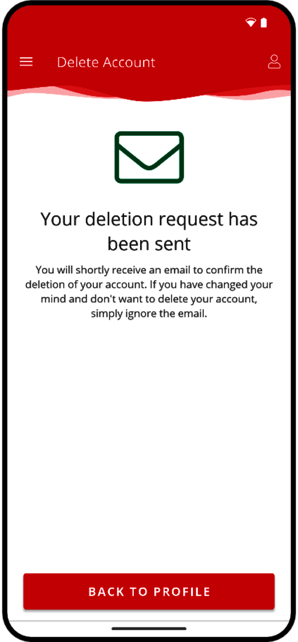 Smartphone shows menu navigation for deleting the account
