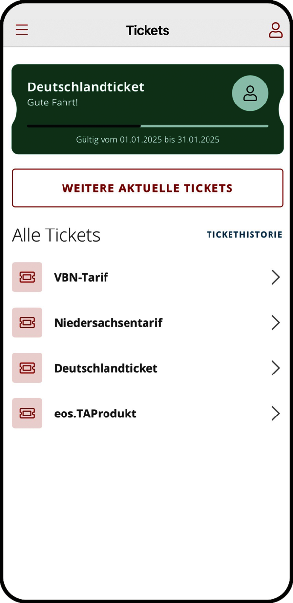 Smartphone-Bildschirm zur Erläuterung der Deutschland-Ticket-Buchung in der FahrPlaner-App