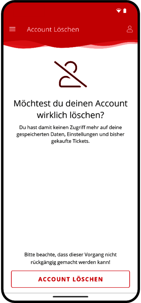 Smartphone zeigt Menüführung zum Löschen des Accounts